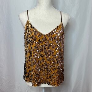 Anthropologie Ro & De Gold Sequin Spaghetti Strap Velvet Camisole